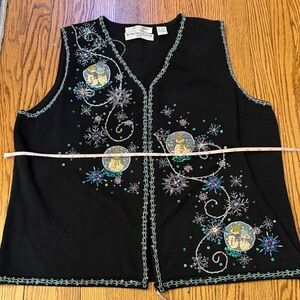 Black Embellished Vest with Snowflake Design-Christmas/Holiday
